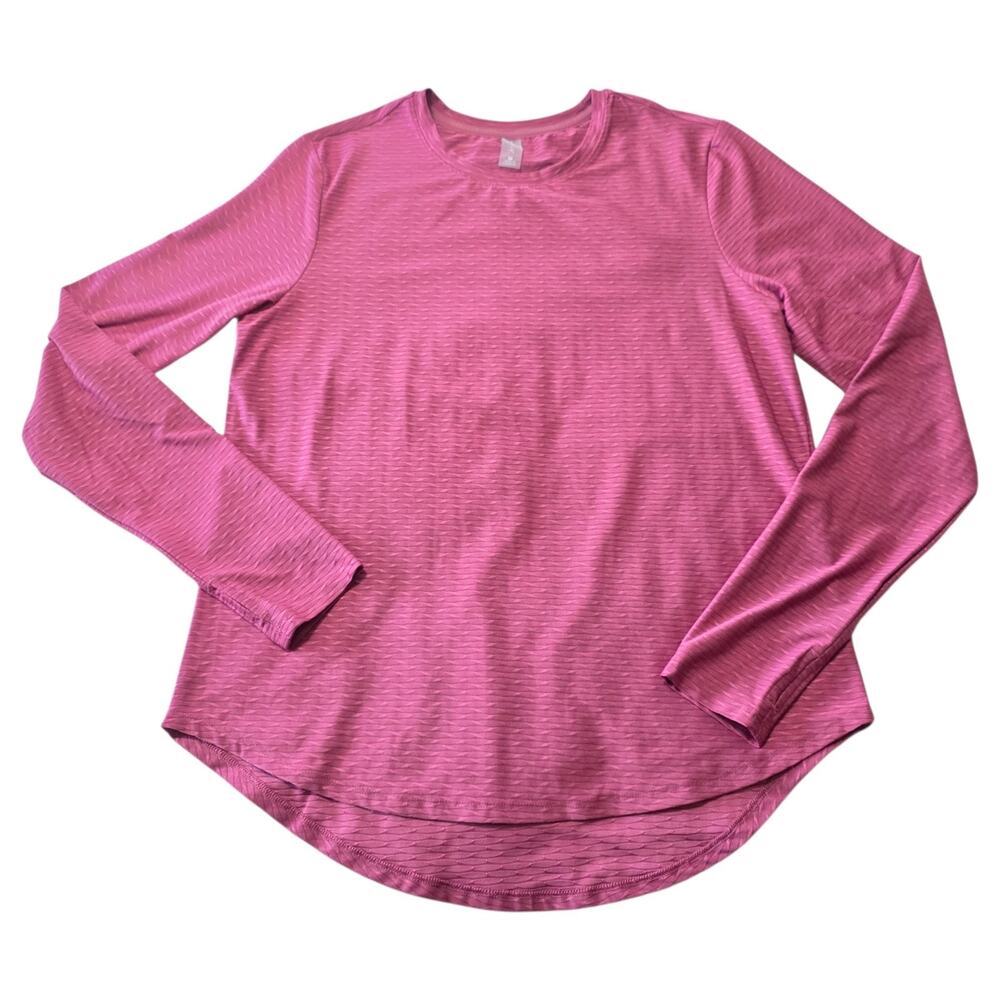 Vively Women's Medium Pink Textured Long Sleeve Rib Knit Casual Stretch Top